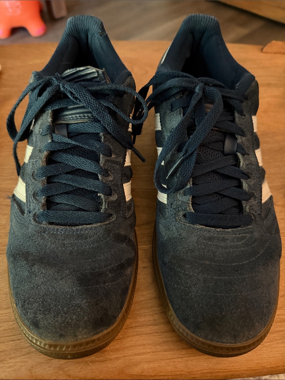 adidas Men's Dark Blue Suede Sneakers with White Stripes